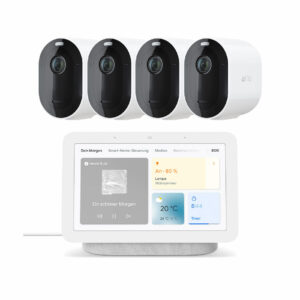 Arlo Pro 4 Spotlight Kamera - Kabellose Überwachungskamera 4er-Set + Google Nest Hub (2. Generation)