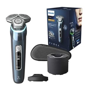 Philips Shaver Series 9000 - Elektrischer Nass- und Trockenrasierer für Herren mit ausklappbarem Präzisionstrimmer, Reinigungsstation, Ladestation & Reiseetui (Modell S9982/55)