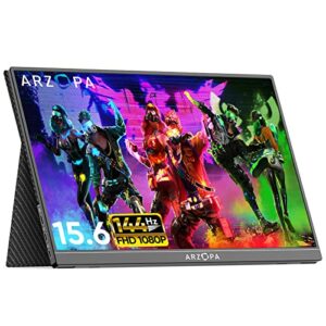 ARZOPA 144HZ Portable Monitor, 15.6 Zoll 1080 FHD Tragbarer Monitor, 100% SRGB IPS Externer Mobiler Bildschirm mit HDMI/Typ-C/USB-C, für Laptop/PC/Mac/PS4/PS5/Xbox/Telefon/Switch.