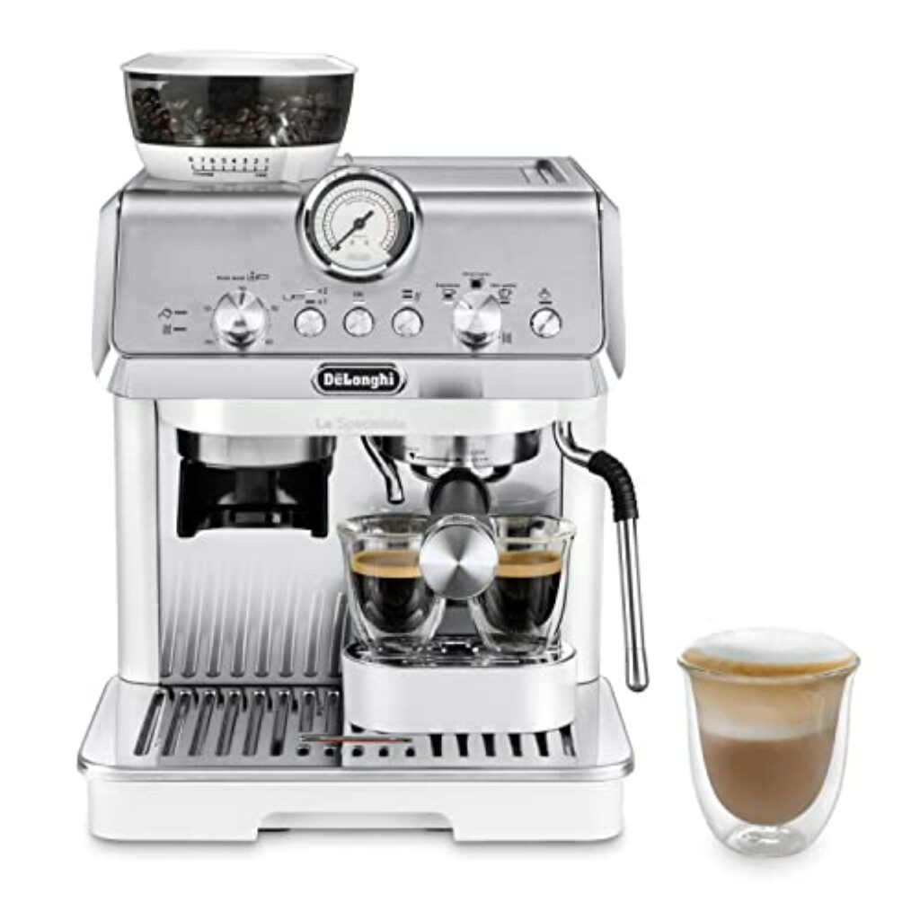 De'Longhi La Specialista Arte EC9155.W, Espresso Siebträgermaschine, Espressomaschine mit Professioneller Milchaufschäumdüse, 8 Mahlstufen, inkl. Barista-Kit, 1550 W, Weiß