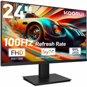 KOORUI 24 Zoll Gaming Monitor mit Lautsprecher, VA, FHD 1920 * 1080p, 100Hz, 75 x 75 mm VESA Mountable, Adaptive Sync Kompatibel, Eye Care, Rahmenlos