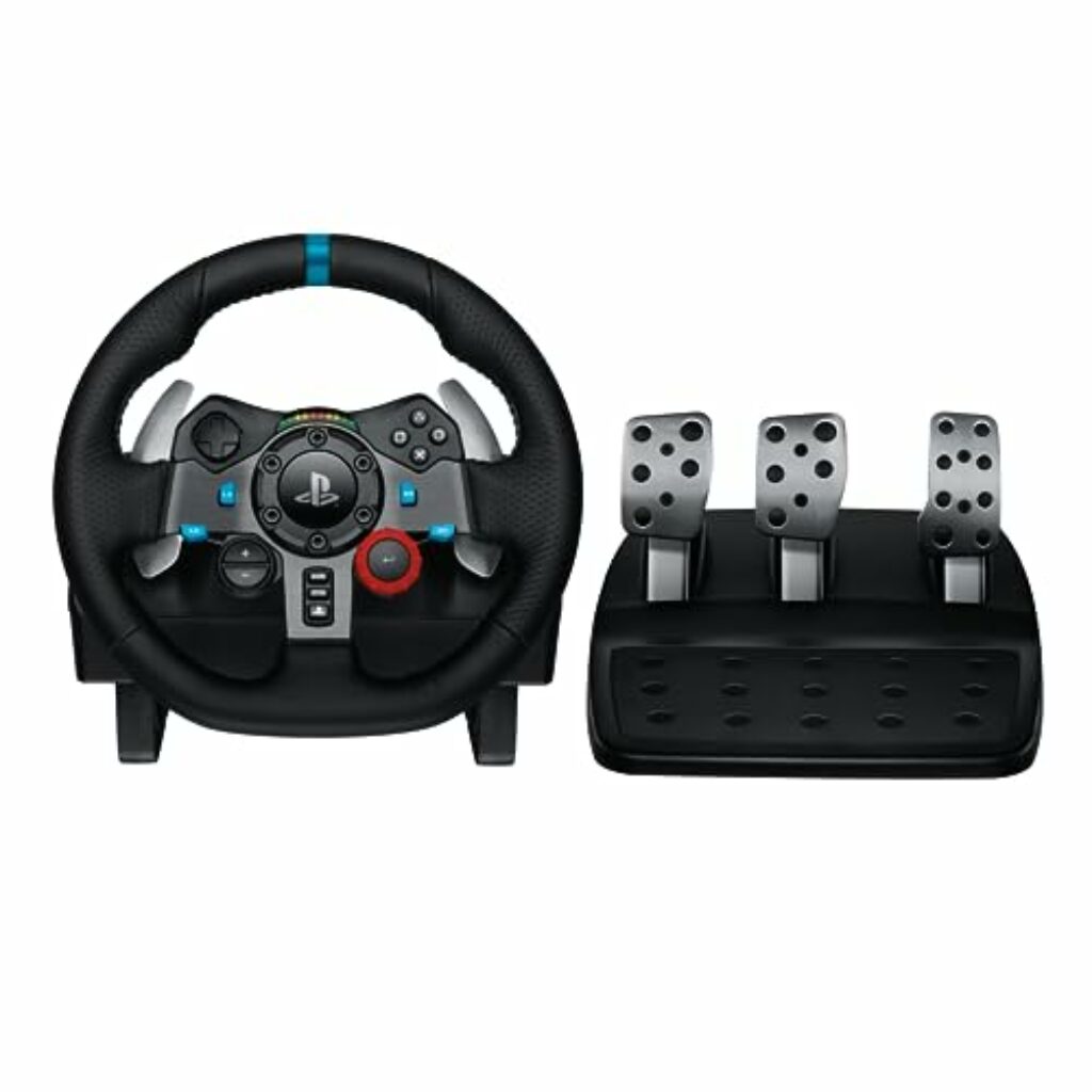 Logitech G29 Driving Force Gaming Rennlenkrad, Zweimotoriges Force Feedback, 900° Lenkbereich, Racing Leder-Lenkrad, Verstellbare Edelstahl Bodenpedale, für PS5, PS4, PC, Mac - Schwarz