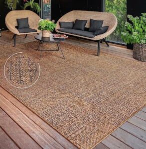 Paco Home Outdoor Teppich Wetterfest Balkon Küche Wohnzimmer Einfarbig Abstraktes Design Boho Muster Moderne Deko, Grösse:120x160 cm, Farbe:Beige 3