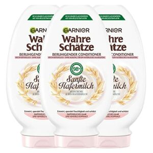 Garnier Wahre Schätze Beruhigende Spülung Sanfte Hafermilch, entwirrt und spendet Feuchtigkeit, für empfindliches Haar und sensible Kopfhaut, 3 x 200 ml