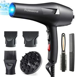 HappyGoo Ionen Föhn Fön Profi Haartrockner 2400W Hair Dryer Haarföhn 2022 mit 1 Diffusor 2 Stylingdüse, 3 Heiz und 2 Geschwindigkeitsstufen, 2.5 Meters langes Netzkabel, Starker Harföhn für Familie