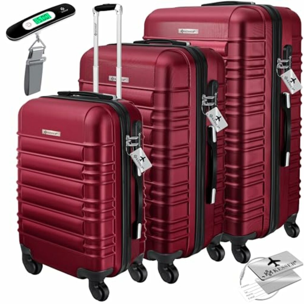 KESSER® 3tlg. Hartschalenkofferset Hard Shell Basic Hartschalenkoffer Trolley Koffer Reisekoffer Reisekofferset Gepäck Rollkoffer Schloss 4 Rollen ABS-Hartschale Teleskopgriff M-L-XL