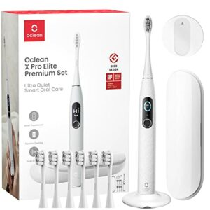 Oclean X Pro Elite Elektrische Zahnbürste mit 6 Bürstenköpfe & Reiseetui, Schallzahnbürste mit Farbdisplay, Ultraleise Putzerfahrung, 35 Tage Akkulaufzeit, mit Timer, Drucksensor & APP, Grau