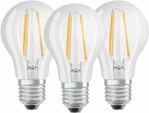 Osram Lamps LED Base Classic A Lampe, in Kolbenform mit E27-Sockel, nicht dimmbar, Ersetzt 60 Watt, Filamentstil Klar, Warmweiß - 2700 Kelvin, 3 Stück (1er Pack)