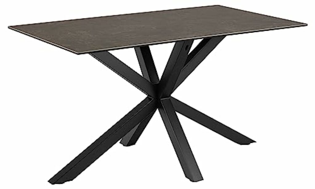 AC Design Furniture Heather Rechteckiger Esstisch für 4 Personen, Tischplatte in Schwarz und Metallkreuzgestell, Küchentisch mit Keramikoberfläche, Kratzfest, B: 135 x H: 75,5 x T: 80 cm