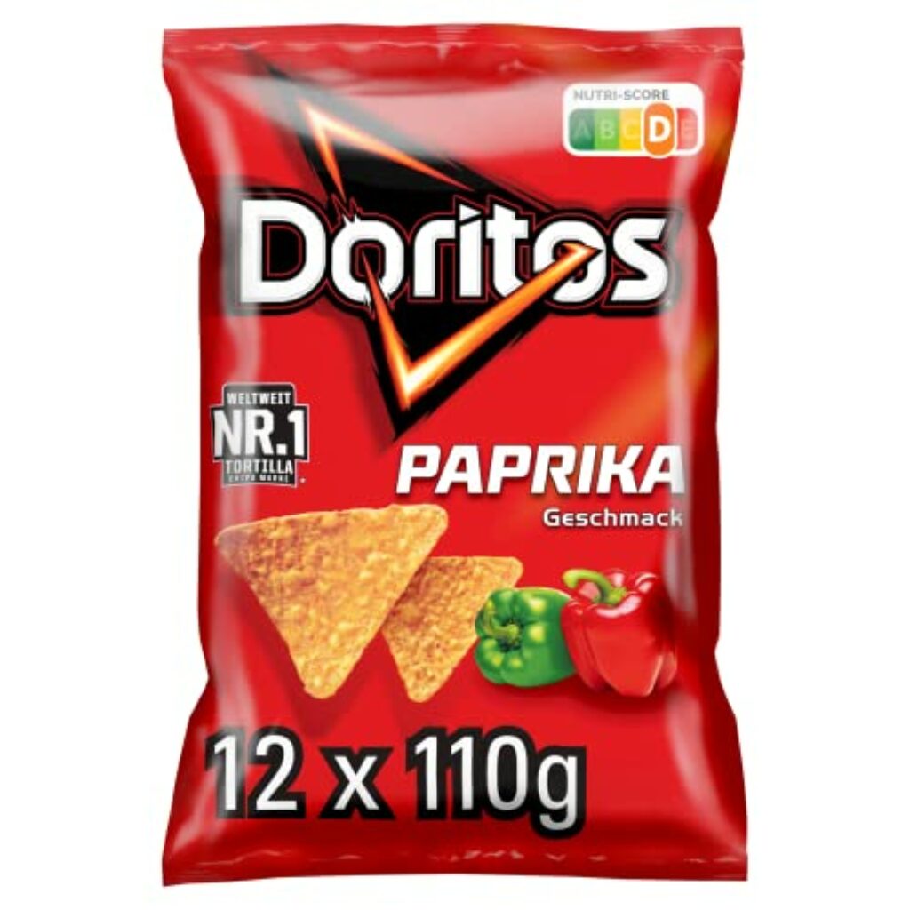 Doritos Paprika -Tortilla Nachos mit Paprika Geschmack - Herzhafter Snack zum Knabbern aus Mais (12 x 110g)