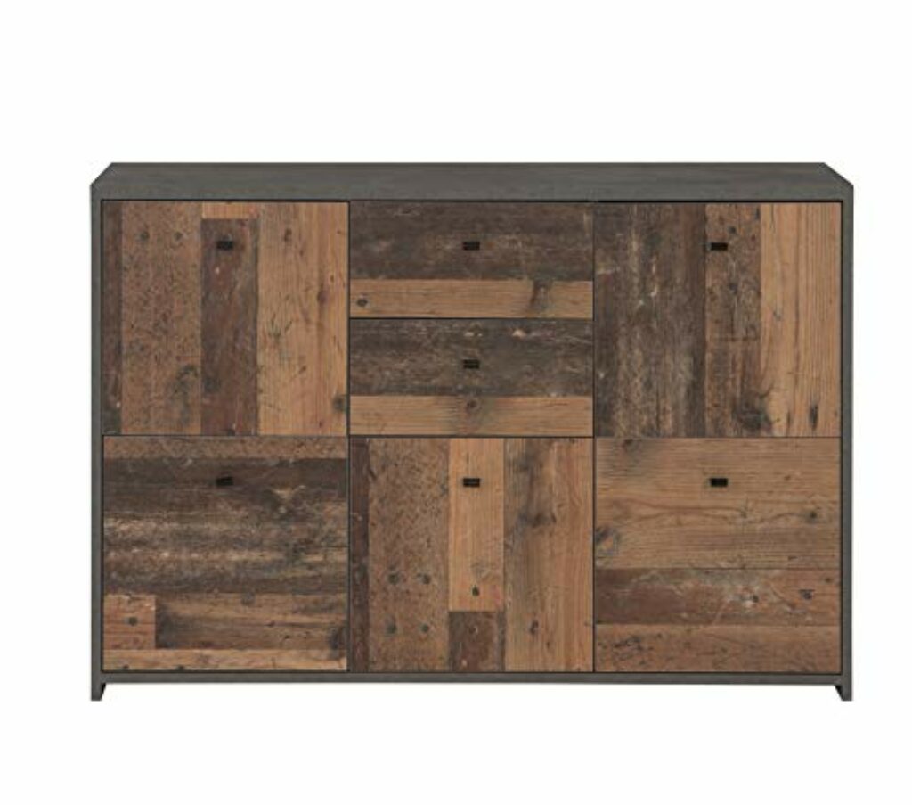 FORTE Best Chest Kommode mit 5 Türen und 2 Schubladen, Holzwerkstoff, Old-Wood Vintage kombiniert mit Betonoptik, 114,1 cm x 77,5 cm x 29,6 cm