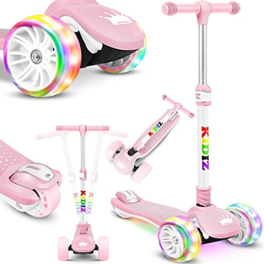 KIDIZ® Roller Kinder Scooter X-Pro2 Dreiradscooter mit PU LED Leuchtenden Räder Kinderroller faltbar Tret-Roller höhenverstellbarer Cityroller Kinderscooter für Jungen Mädchen 3-12 Jahre (Rosa)