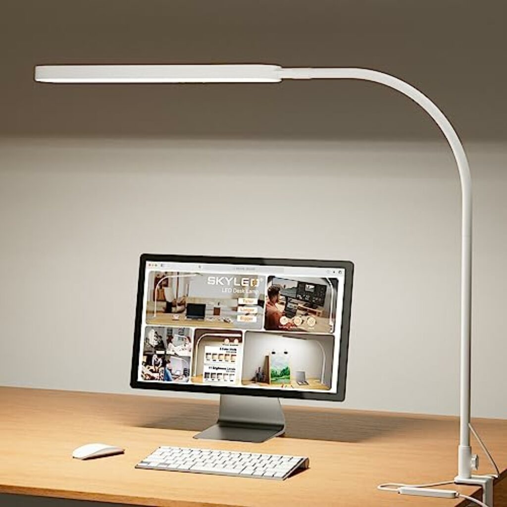 SKYLEO Schreibtischlampe LED Dimmbar - 85cm Desk Lamp - Touch Control - 5 Farbmodi X 11 Helligkeitsstufen - 1300lm(112 Pcs Lampenkugeln) - Timmer & Memory - 12W Bürolampe - Weiß