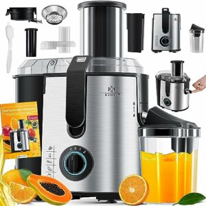 KESSER® Entsafter für Obst und Gemüse aus Edelstahl 1100W große 85 mm Einfüllöffnung inkl. Reinigungsbürste und Saftbehälter 3 Geschwindigkeitsstufen, Saftpresse Juicer, Silber