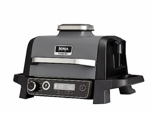 Ninja Woodfire Elektrogrill, Camping Grill, Smoker-& Heißluftfritteuse, 7-in-1-Outdoor Grill, räuchern, braten, backen, antihaftbeschichtet, tragbar, Geschenk für Männer/Frauen, Grau/Schwarz OG701EU