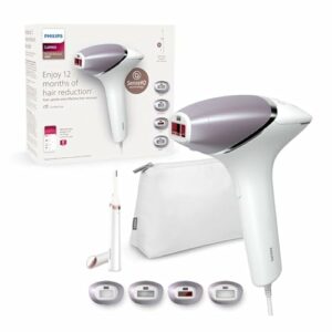 Philips Lumea IPL Haarentfernungsgerät 8000 Series – Haarentfernungsgerät mit SenseIQ Technologie, 4 Aufsätze und Satin Compact Korrekturtrimmer (Modell BRI949/00)