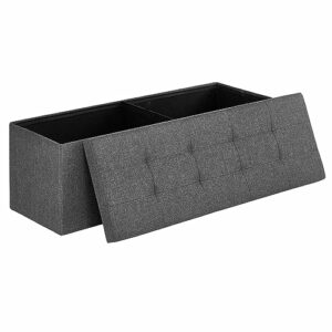 SONGMICS 110 cm Sitzbank mit Stauraum, klappbare Sitztruhe, Aufbewahrungsbox, Fußbank, dunkelgrau LSF77K