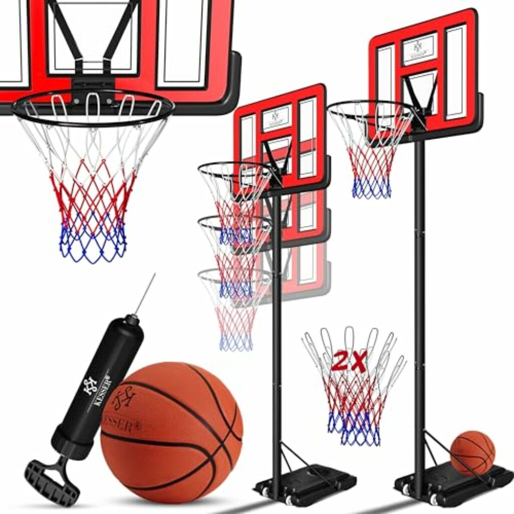 KESSER® Basketballkorb Premium Ständer Rollen Inkl. Basketball, 2x Netz + Pumpe verstellbare Korbhöhe 230 bis 305 cm höhenverstellbar Korbanlage Outdoor komplett Basketballanlage für Erwachsene Kinder