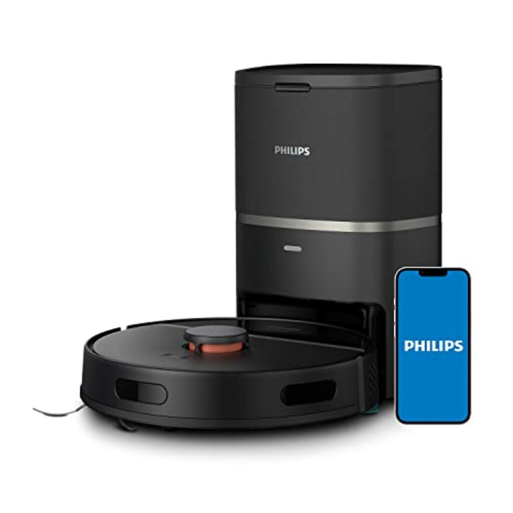 Philips Homerun Serie 3000 Saugroboter mit Wischfunktion, ultrastarke Saugleistung 4.000 Pa, Lasernavigation, 200 Min. Laufzeit, Staubsauger mit Absaugstation, für Teppiche & Tierhaare, App, XU3100/01