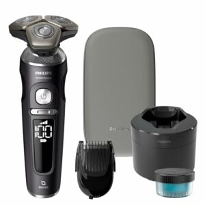 Philips Rasierer S9000 Prestige - Elektrischer Nass- und Trockenrasierer, Schwarz matt, Lift & Cut-Rasiersystem, SkinIQ-Technologie, Bartstyler, Reinigungsstation & Premium-Etui (Modell SP9840/31)