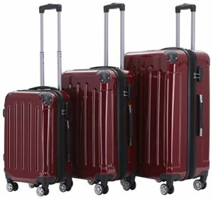 BEIBYE- 3er Kofferset Hartschalen-Koffer Reisekoffer Trolley Rollkoffer Set Reisekofferset (Rot)
