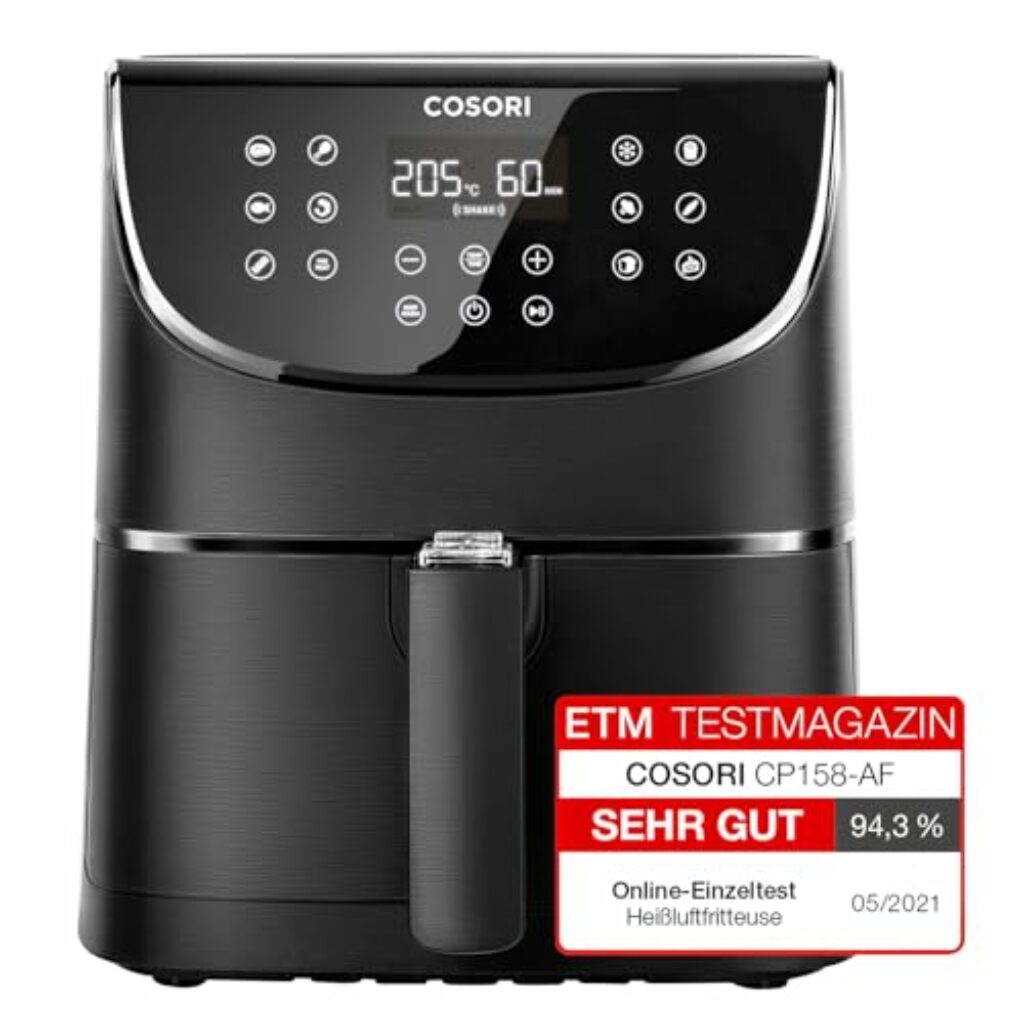 COSORI Heißluftfritteuse 5,5L XXL Friteuse Heissluft Fritteusen Air Fryer mit Digitalem LED-Touchscreen, 13 Kochfunktionen, Vorheizen&Warmhalten, Shake-Modus, 100 Rezepte auf Deutsch, ohne Öl, 1700W