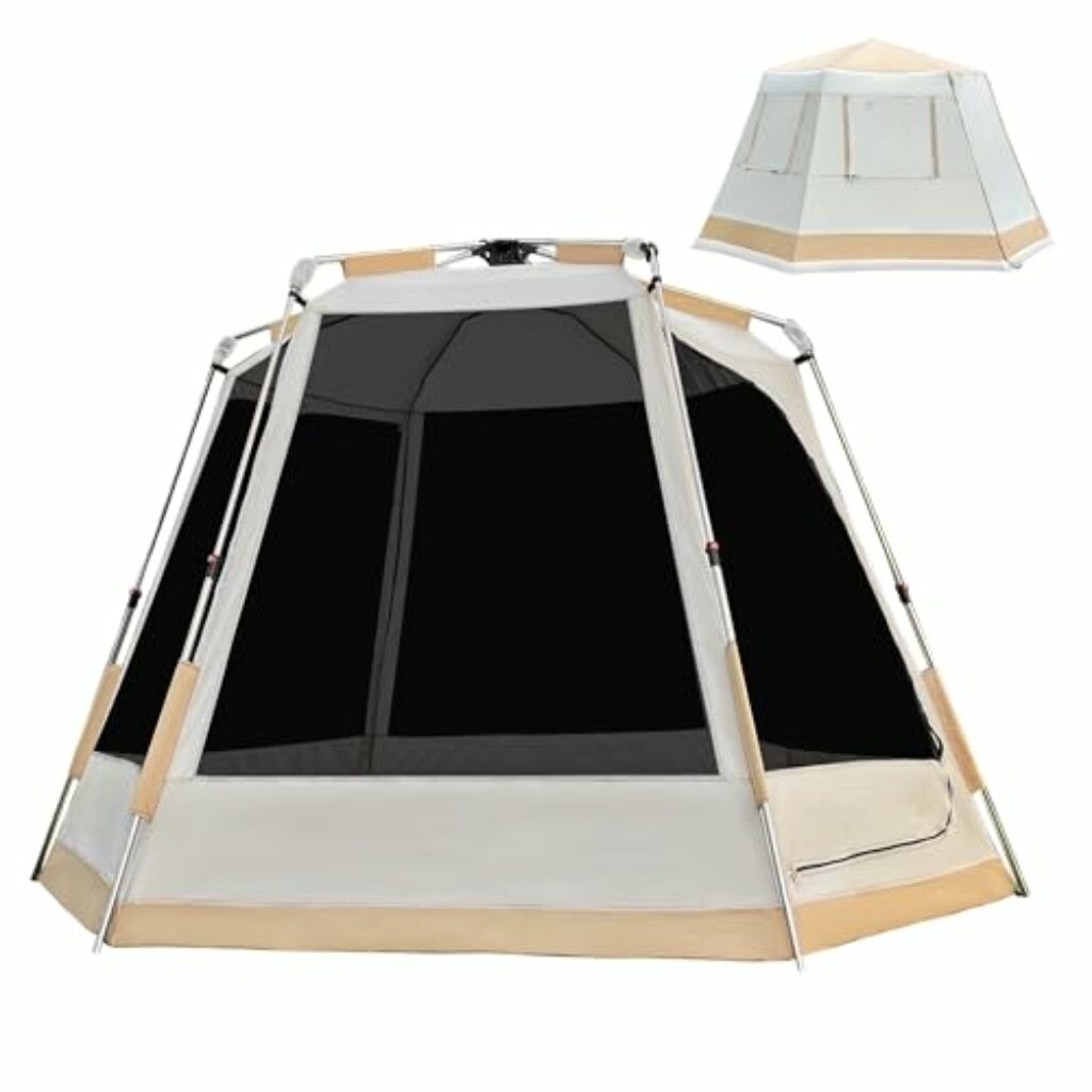 EULANT Wasserdicht Familienzelt (3-5 Mann) mit Automatisches Quick Up System,2-Lagen Sonnenbeständig Hexagon Camping Zelt,Verdunkelungsrahmen-Zelt,3.3x3.3x2m