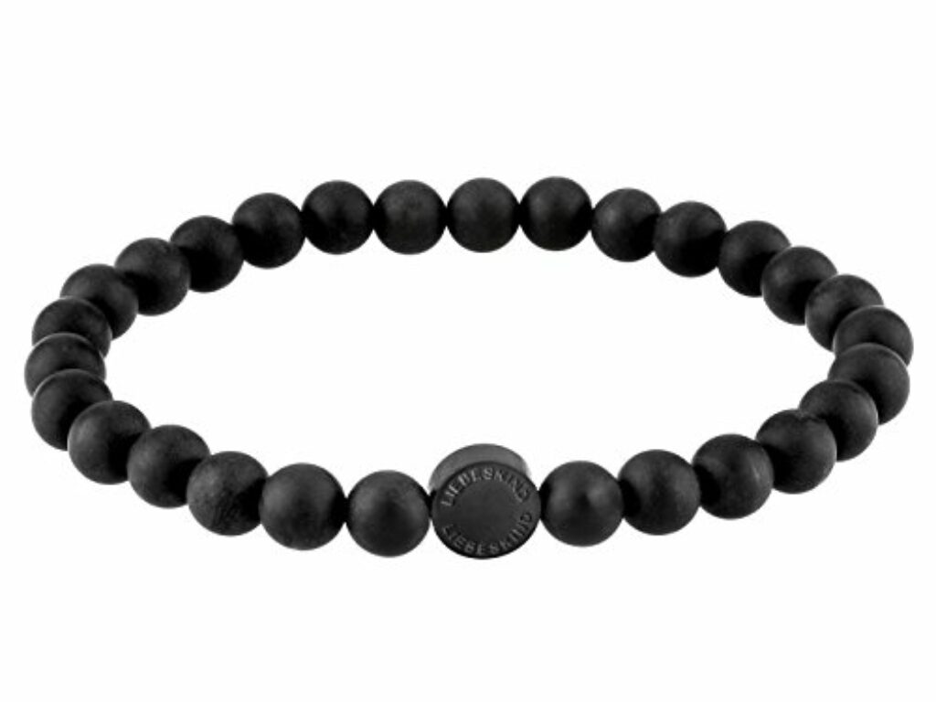 LIEBESKIND Beads 6mm mit Logotag in Edelstahl, Schwarz, 17 cm