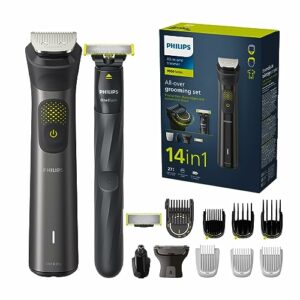 Philips Multigroom Series 9000, 14-in-One-Barttrimmer und Haarschneider mit OneBlade, 2x Originalklingen für Gesicht, Kopf und Körper, 27 Längeneinstellungen (0.2-20 mm)(Modell MG9550/15)