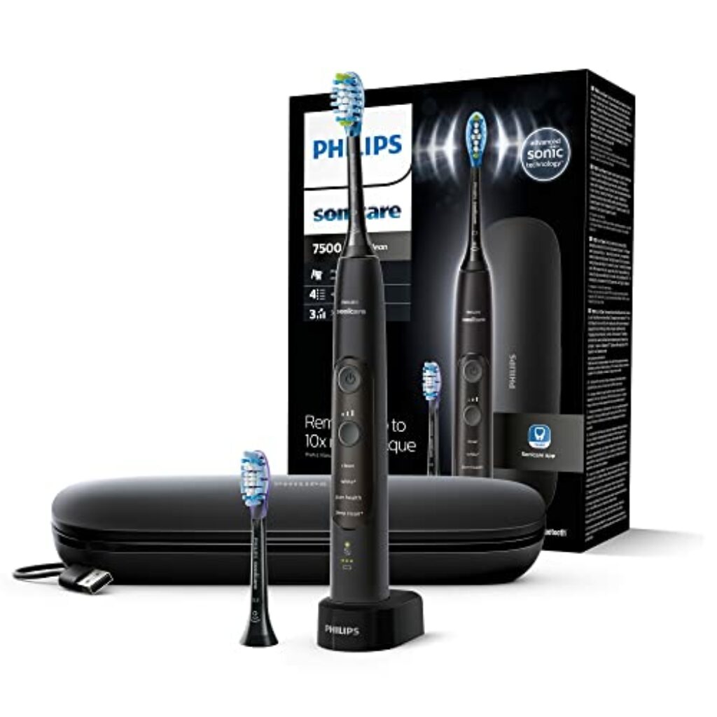 Philips Sonicare ExpertClean 7500 - Elektrische Zahnbürste mit G3 Premium Gum Care und C3 Premium Plaque Defense Bürstenkopf, App und Reiseetui in Schwarz (Modell HX9631/16)