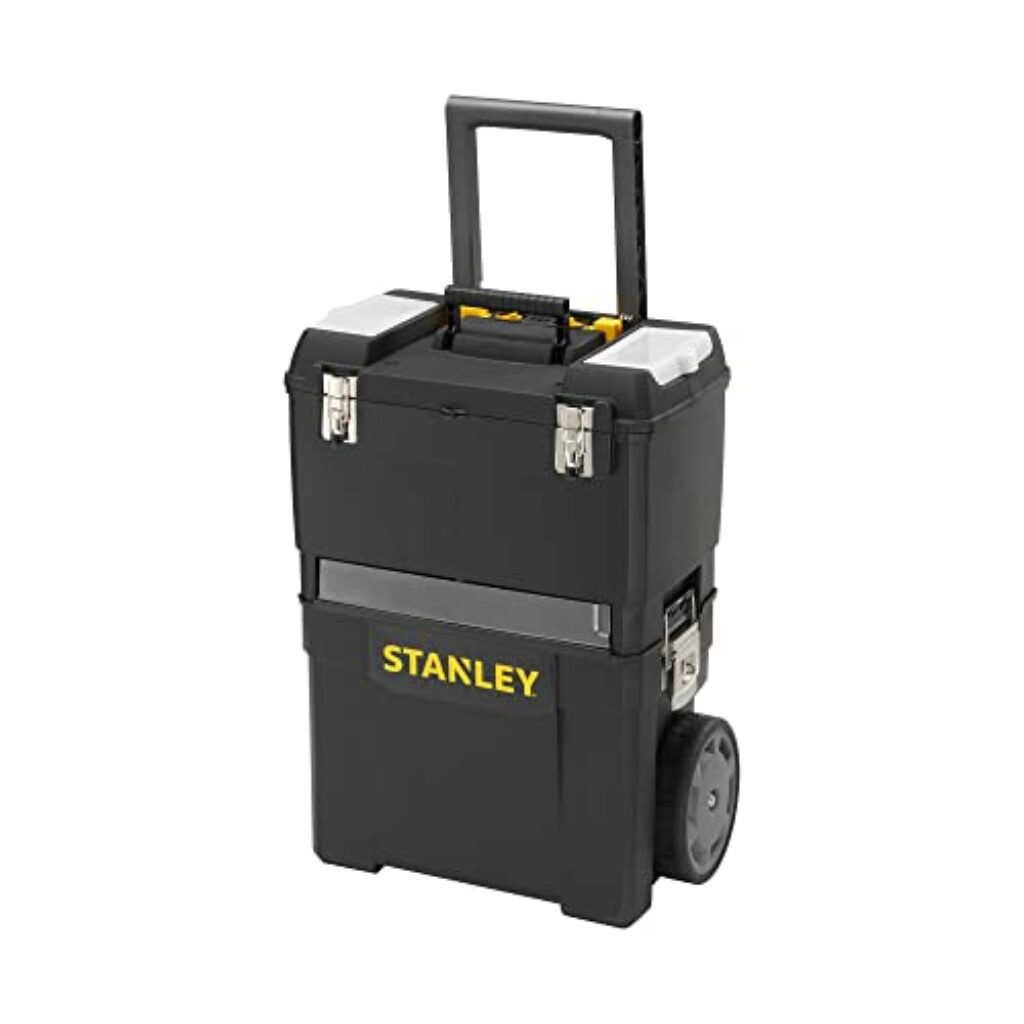 Stanley Rollende Werkstatt (47,3 x 30,2 x 62,7 cm, zwei separat verwendbare Werkzeugboxen, robuster Kunststoff, zwei Einheiten, Metallschließen, Organizer) 1-93-968