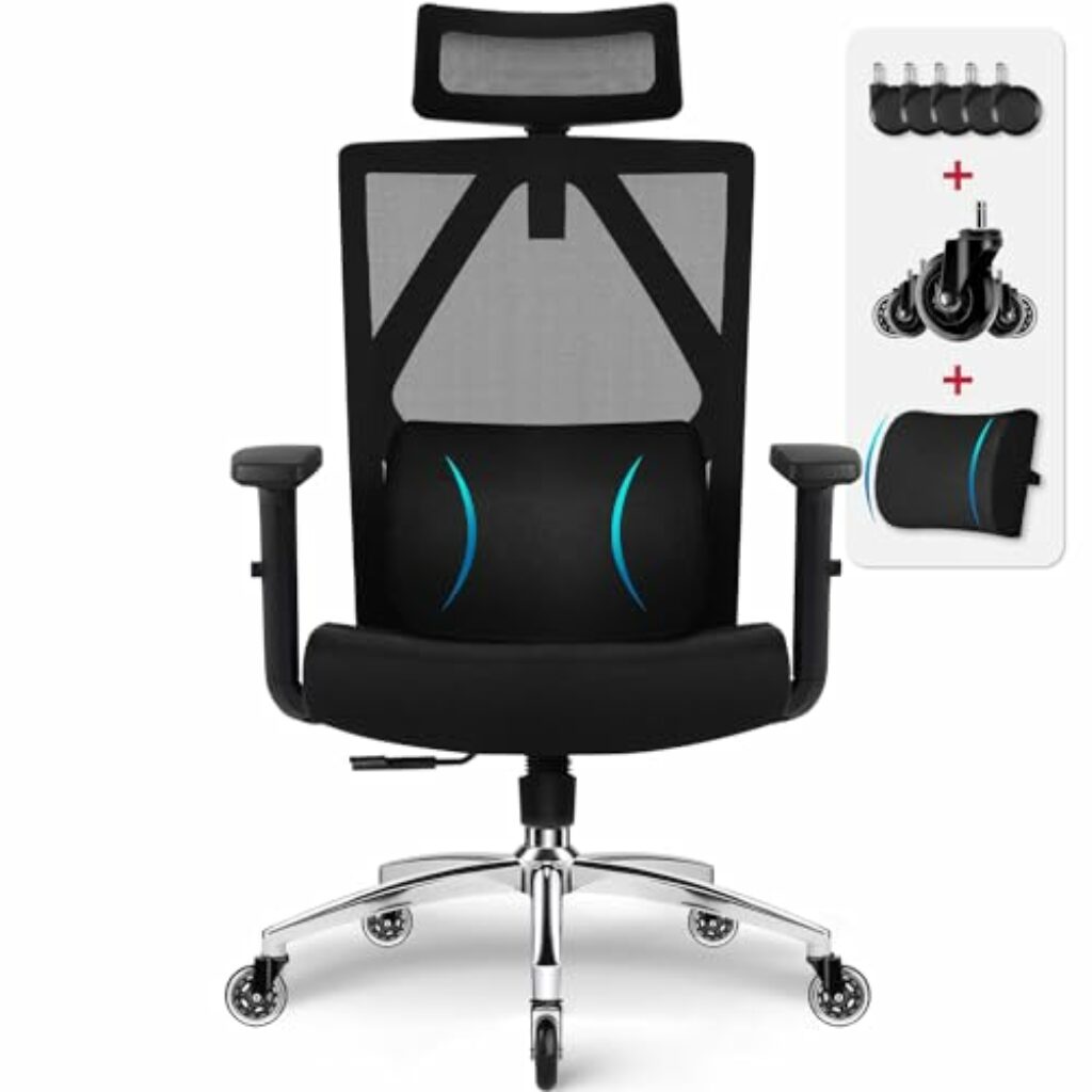 Daccormax Bürostuhl, Ergonomisch, bequem Chefsessel aus Netzstoff, VerstellbarerLordosenstütze,Kopfstütze,Armlehnen,Wippfunktion,Schreibtischstuhl Computerstuhl Home Office Chair bis 200kg