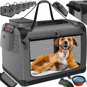 Lovpet® Transportbox Hund Katze Transporttasche XXL 91,4x63,5x63,5cm | Hunde-Tragetasche Faltbare Katzentasche | Haustier-Transportbox inkl. Hundenapf & Schultergurt | für Katzen & Hunde Anthrazit