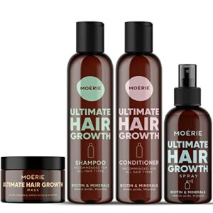 MOERIE Shampoo Set 4-teilig - gegen Haarausfall, Conditioner, Haarwachstum Serum & Haarmaske - natürlich Haarwachstum beschleunigen - Veganes Haarwuchsmittel Frauen & Männer - 77 Mineralien