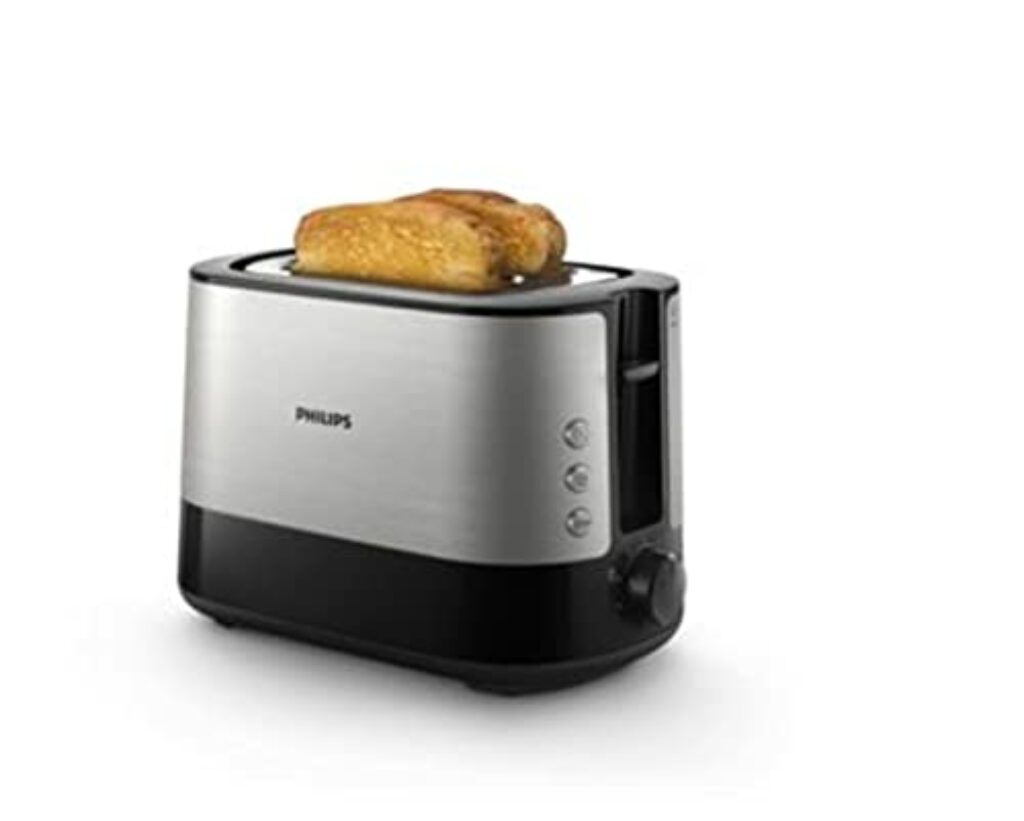 Philips Toaster – 2 Toastschlitze, 7 Stufen, Brötchenaufsatz, Auftaufunktion, Abschaltautomatik, Liftfunktion, schwarz (HD2637/90)