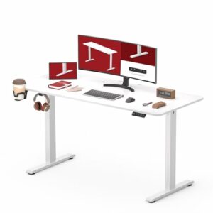 SANODESK Höhenverstellbarer Schreibtisch komplette Tischplatte Schreibtisch Höhenverstellbar Elektrisch Ergonomischer Steh-Sitz Tisch Computertisch für Heimbüro Homeoffice 110 x 60 cm(weiß)