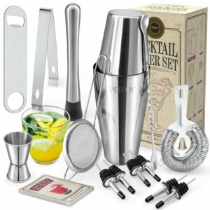 16pcs Cocktail Shaker, Coktailmixset, Cocktail Set Mit Einem Doppelten Jigger, Einer Eiszange, Cocktailshaker, Cocktail Mixen Mit Muddler, Flaschenöffner, Boston Shaker