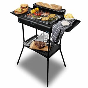 Cecotec Elektrogrill PerfectSteak 4250 Stand mit 2400 W, Grillrost aus Edelstahl, Ständer mit großer Oberfläche, 3 Höhenstufen und Windschutzpanel, Edelstahl, PerfectSteak