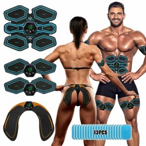 EMS Trainingsgerät, EMS Bauchmuskeltrainer Elektrisch Muskelstimulationsgeräte, 6 Modi & 19 Intensitäten, USB Wiederaufladbar EMS Bauchtrainer Ganzkörper ABS/Bauch/Arm/Bein/Po Trainer