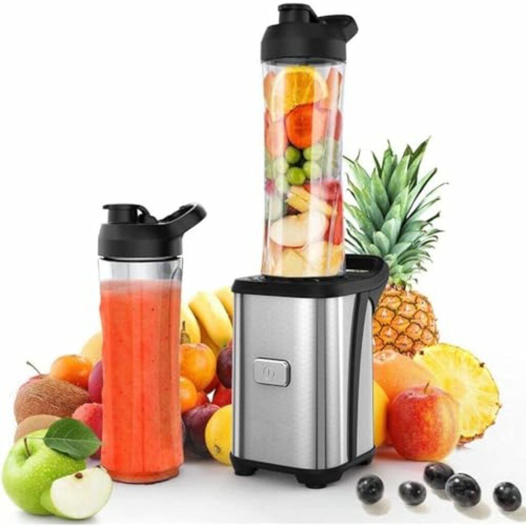 Enfmay Mixer Smoothie Maker - 350W Smoothie Maker to Go mit 2x600ml Flaschen - Tragbarer Edelstahl Blender für Shake Smoothie und Babynahrung - Silber