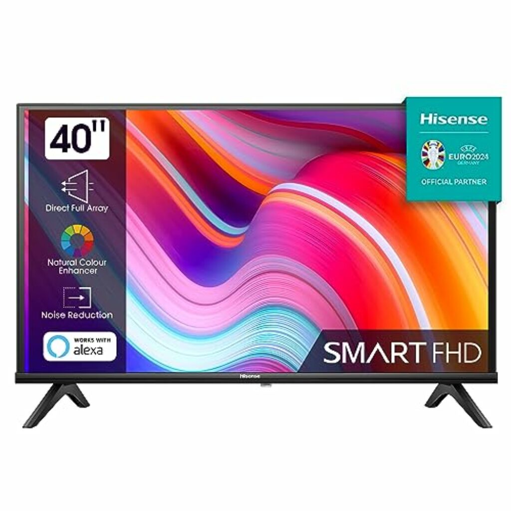 Hisense 40E4KT 101cm (40 Zoll) Fernseher Full HD Smart TV, Triple Tuner DVB-T2 / T/C / S2 / S, Works with Alexa, WiFi, Game Mode, Hotel Mode, Schwarz [2023], Betriebsystem VIDAA U