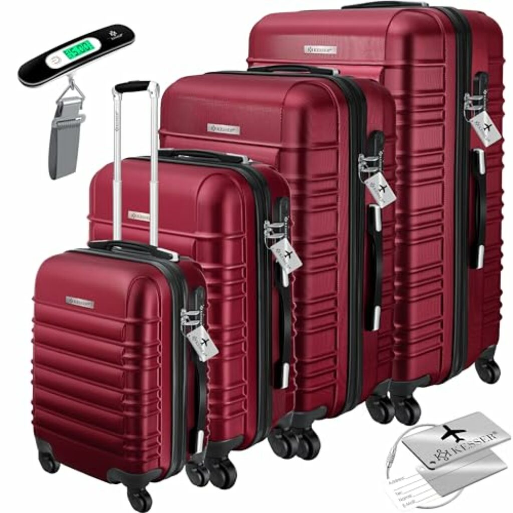 KESSER® 4tlg. Hartschalenkofferset Hartschalenkoffer Reisekoffer Set Reisekofferset Trolley Koffer Inkl. Kofferwaage + Gepäckanhänger Rollkoffer Schloss 4 Rollen ABS-Hartschale Teleskopgriff S-M-L-XL