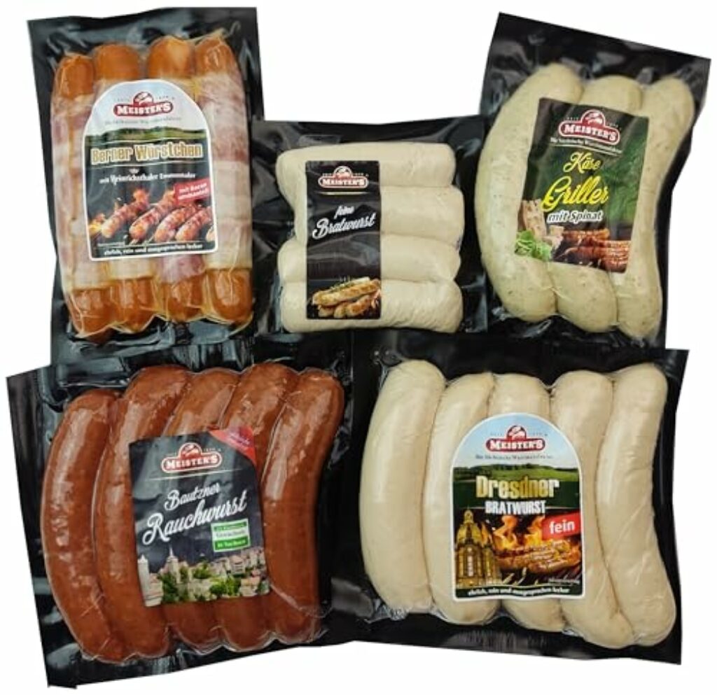 MEISTER'S Grillpaket Bratwurst, Käsewurst, Rauchwurst Debrecziner, Rostbratwurst, Berner Würstchen mit Käse & Bacon Lebensmittel Paket