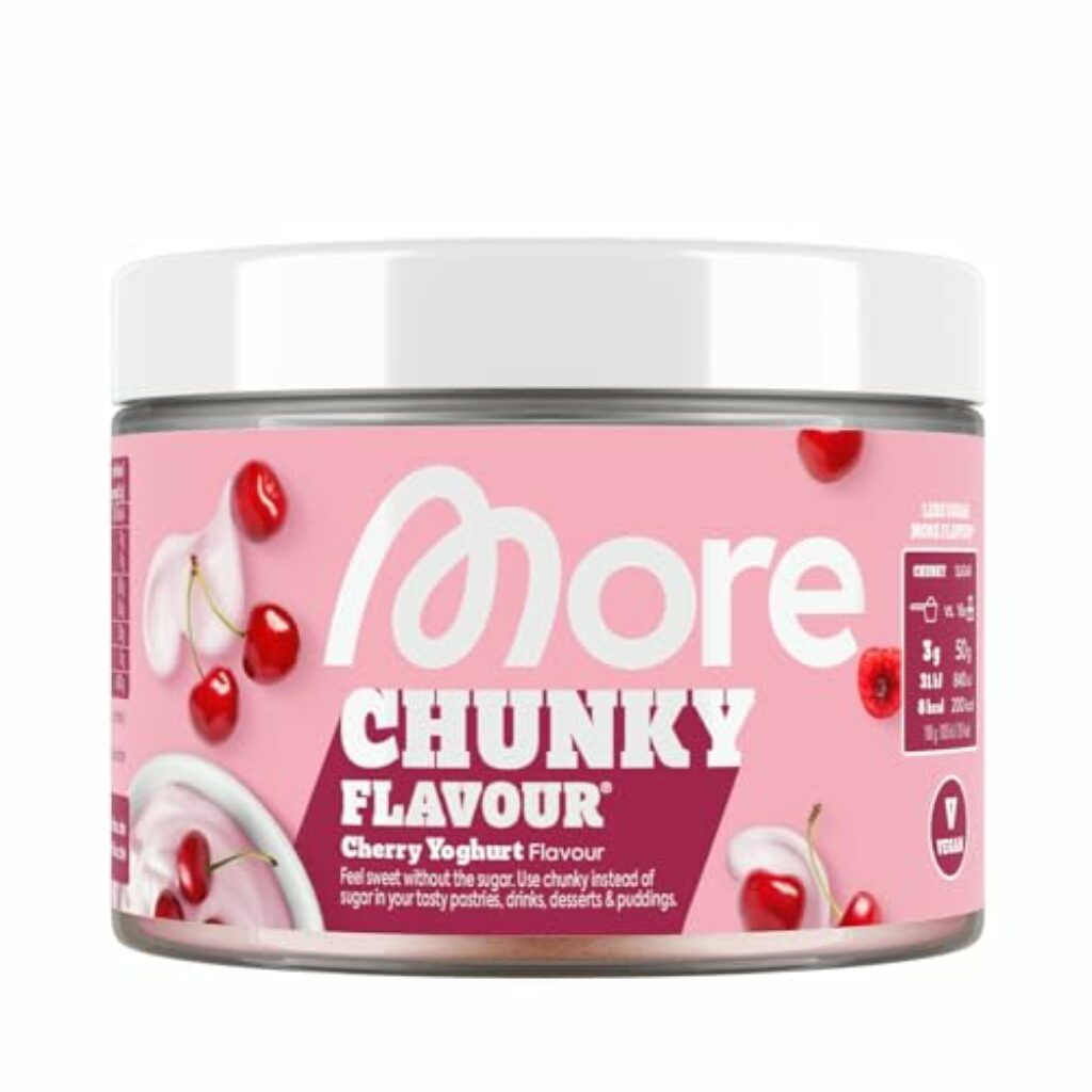 MORE Chunky Flavour, Cherry Yoghurt, 250 g, Geschmackspulver zum Süßen, ohne viel Zucker und Kalorien, mit Inulin und Laktase, geprüfte Qualität - made in Germany