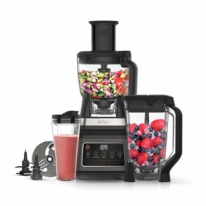 Ninja 3-in-1 Küchenmaschine & Mixer mit 5 Programmen: Mixen, Max Mixen, Hacken, Mischen, Pürieren, 1,8L Schüssel, 2,1L Krug, 700ml Becher, 1200W, spülmaschinenfest, Auto-iQ, Schwarz BN800EU