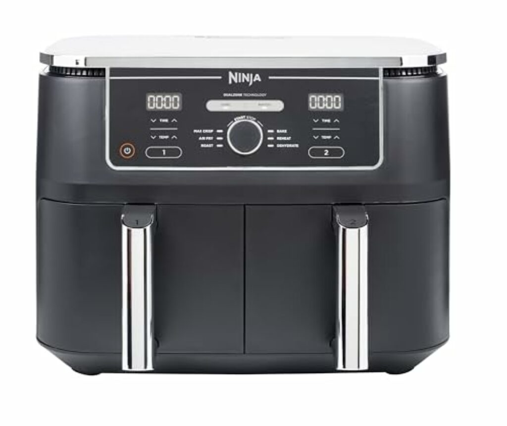 Ninja Foodi MAX Dual Zone Digitale Heißluftfritteuse, 9,5L Airfryer, 2 Fächer, Antihaftbeschichtung, spülmaschinenfeste Körbe, 6-in-1, 8 Portionen, Schwarz AF400EU