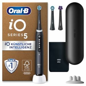 Oral-B iO Series 5 Plus Edition Elektrische Zahnbürste/Electric Toothbrush, PLUS 3 Aufsteckbürsten, 5 Putzmodi für Zahnpflege, Reiseetui, Designed by Braun, matt black