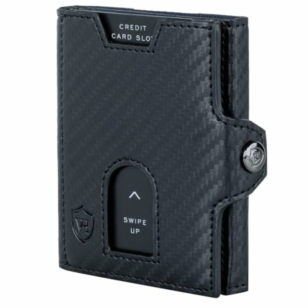 VON HEESEN Slim Wallet mit Münzfach & RFID-Schutz - Mini Geldbörse Herren & Damen - Kartenetui Kreditkartenetui - Portmonee Geldbeutel Portemonnaie klein (Carbon-Schwarz)