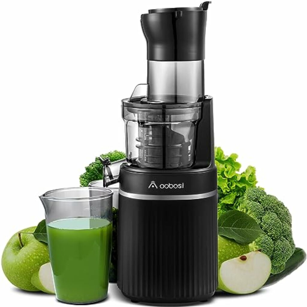 AOBOSI 200W Slow Juicer, Entsafter mit Rückwärts Funktion und zwei Filtergrößen. entsafter gemüse und obst testsieger, multifunktionale entsafter gemüse und obst mit Smart Chip. Obstpresse-Schwarz.