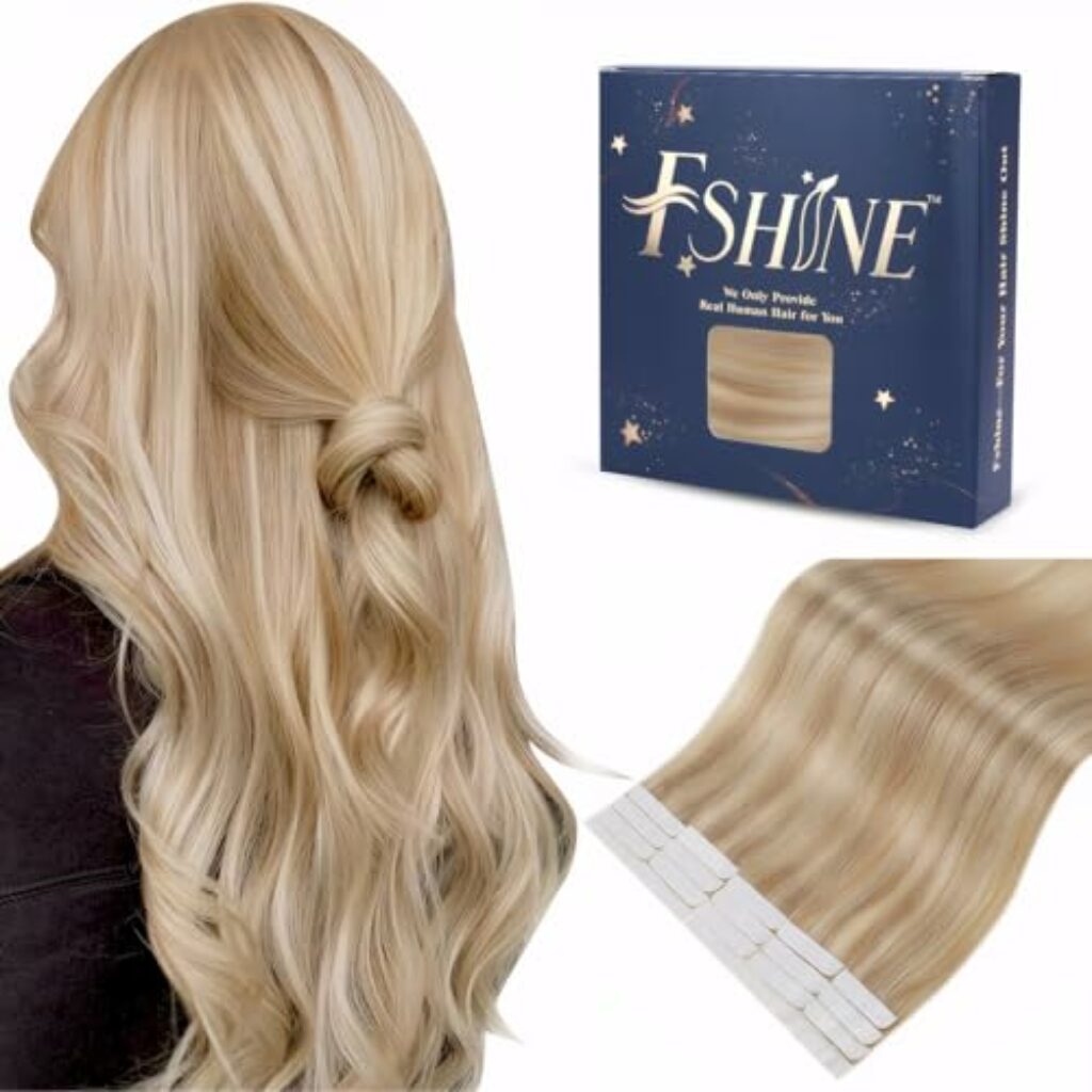 Fshine Tape in Extensions Echthaar 30CM 30 Gramm Haar Extensions Goldblond Highlight Mit Hellblond Extensions 20 Stück Gerade Echthaar Tape in Unsichtbare Haarverlängerung #16P22